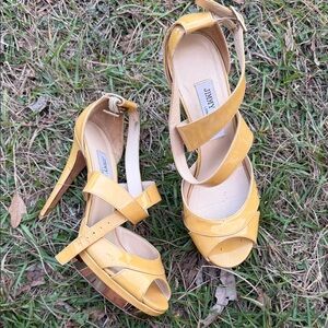 Jimmy Choo Sunny Yellow Peep-Toe Heels